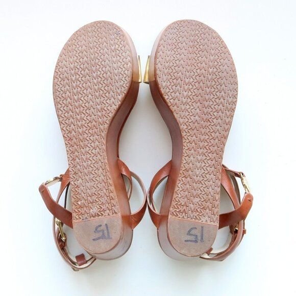 Michael Kors Brown & Gold Platform Wedge Strappy Open Toe Sandals / Summer Shoes - Picture 6 of 16